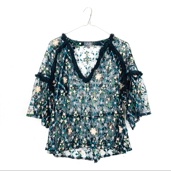 Topshop Tops - Topshop | Floral Sheer Embroidered Top